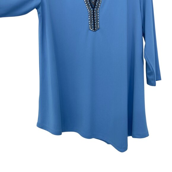 Rafaella Womens Silver Beaded Tunic Top SZ XL Blue Stretch Polyester V-Neck - Picture 12 of 13